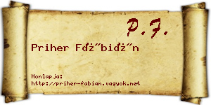 Priher Fábián névjegykártya